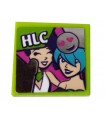 Lime Tile 2 x 2 with 'HLC', Heart, Smiling Emoticon and 2 Friends Minifigures Pattern (Sticker) - Set 41391