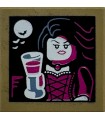 Dark Tan Tile 2 x 2 with Portrait of Vampire Minifigure with Magenta Dress Holding Goblet, White Moon and Bats Pattern