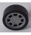 Flat Silver Wheel 11mm D. x 6mm with 8 Spokes with Black Tire 14mm D. x 6mm Solid Smooth (93593 / 50945)