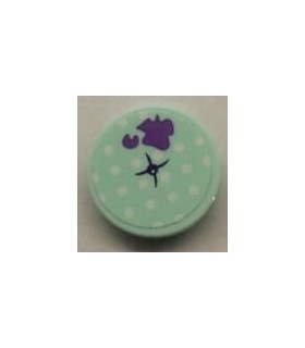 Light Aqua Tile, Round 2 x 2 with Bottom Stud Holder with Light Aqua Cushion and Dark Purple Splotch Pattern (Sticker)