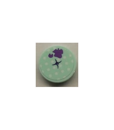 Light Aqua Tile, Round 2 x 2 with Bottom Stud Holder with Light Aqua Cushion and Dark Purple Splotch Pattern (Sticker)