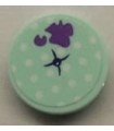 Light Aqua Tile, Round 2 x 2 with Bottom Stud Holder with Light Aqua Cushion and Dark Purple Splotch Pattern (Sticker)