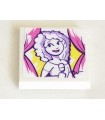 White Tile 2 x 2 with Medium Lavender Portrait of Female Singer with Microphone and Dark Pink Curtains Pattern (Sticker)