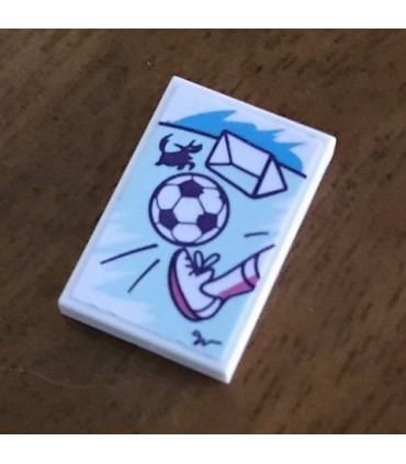 White Tile 2 x 3 with Foot Kicking Soccer Ball, Dog and Net Pattern (Sticker) - Set 41332