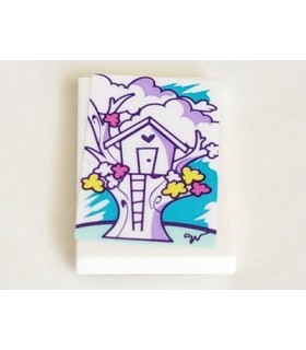 White Tile 2 x 3 with Medium Lavender Tree House and Ladder Pattern (Sticker) - Set 41332