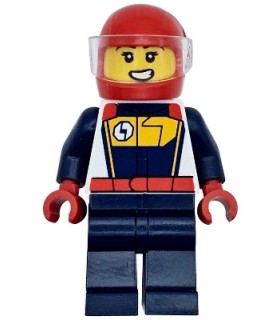 Race Car Driver - Female, White, Dark Blue and Bright Light Orange Racing Suit, Dark Blue Legs, Red Helmet