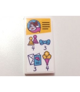 White Tile 2 x 4 with Price List with Party Hats, Bow, Envelope and Bouquet Pattern (Sticker) - Set 41310