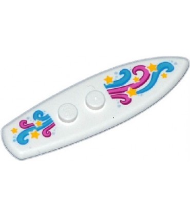 White Minifigure, Utensil Surfboard Standard with Dark Pink, Magenta, Dark Azure and Medium Azure Swirls Yellow Stars Pattern