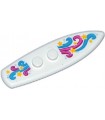 White Minifigure, Utensil Surfboard Standard with Dark Pink, Magenta, Dark Azure and Medium Azure Swirls Yellow Stars Pattern