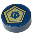Dark Blue Tile, Round 1 x 1 with Gold Pentagon and Shapes Pattern (HP Chocolate Frog Card)
