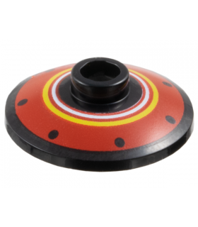 Black Dish 2 x 2 Inverted (Radar) with Dots and White and Yellow Rings on Red Background Pattern