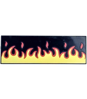 Black Tile 2 x 6 with Red and Yellow Flames Pattern