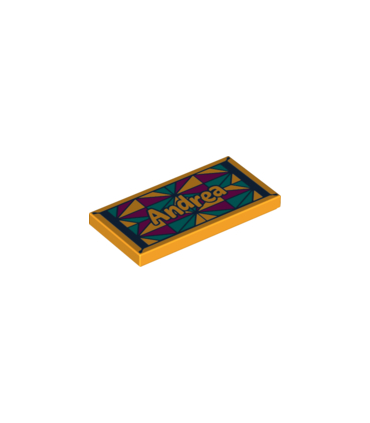 Bright Light Orange Tile 2 x 4 with 'Andrea' and Beach Towel Pattern