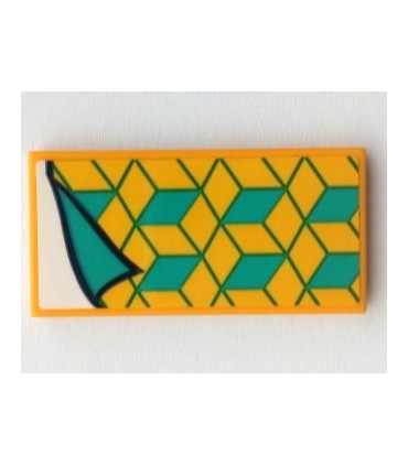 Bright Light Orange Tile 2 x 4 with Blanket with Dark Turquoise and Yellow Diamonds, White Bedsheet Pattern (Sticker)