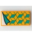 Bright Light Orange Tile 2 x 4 with Blanket with Dark Turquoise and Yellow Diamonds, White Bedsheet Pattern (Sticker)