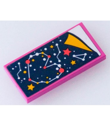 Dark Pink Tile 2 x 4 with Blanket with Constellation, Dots and Stars, White Bedsheet Pattern (Sticker)