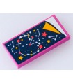 Dark Pink Tile 2 x 4 with Blanket with Constellation, Dots and Stars, White Bedsheet Pattern (Sticker)
