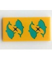 Yellow Tile 2 x 4 with Cushion, Dark Turquoise Dolphins, Dark Blue Buttons Pattern (Sticker)