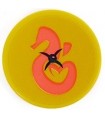 Yellow Tile, Round 2 x 2 with Bottom Stud Holder with Cushion with Black Button and Coral Seahorse Pattern (Sticker)