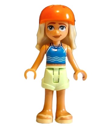 Friends Sage - Blue Tank Top, Yellowish Green Shorts, Bright Light Yellow Sandals, Reddish Orange Bicycle Helmet