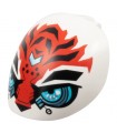 White Large Figure Armor, Round, Smooth with Bar Handle - Free Ends with Red Tiger Face with Black Eyebrows, Dots