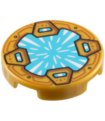 Pearl Gold Tile, Round 2 x 2 / Bottom Stud Holder with Medium Azure Crystal with White Radiating Reflections, Clasps Pattern