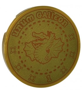 Pearl Gold Tile, Round 3 x 3 with Dark Orange Dragon, 'Unum Galleon', Number 1 and Dashed Circles Pattern