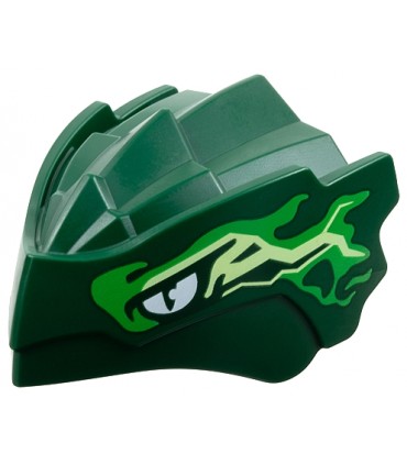Dark Green Dragon Head (Ninjago) with Stepped Top and Pin Hole on Back with White Eyes, Bright Green and Yellowish Green Pattern