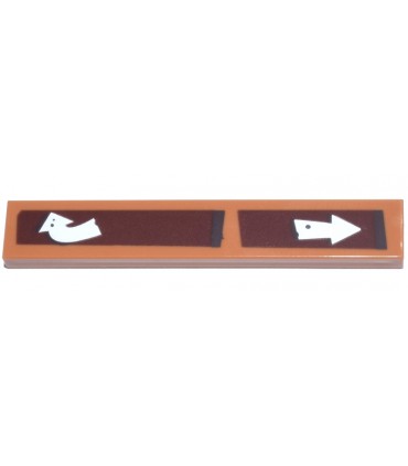 Medium Nougat Tile 1 x 6 with White Arrows on Reddish Brown and Dark Brown Wooden Boards Pattern