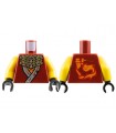 Dark Red Torso Ninja Robe - S.Blue Hems and Red Lines over Orange Shirt, Dark Tan Ornate Necklace, Ninjago Logogram WF