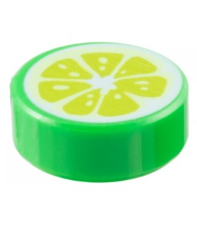 Bright Green Tile, Round 1 x 1 with Lime Fruit Slice Pattern