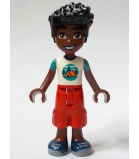 Friends Zac - White T-Shirt with Tent, Red Cropped Trousers, Dark Blue Shoes