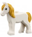 White Horse, Foal with Stud on Back with Molded Pearl Gold Tail and Long Mane with Hole and Printed Black Eyes Pattern