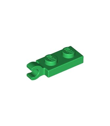 Green Plate, Modified 1 x 2 with Clip on End (Horizontal Grip)