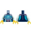 Dark Blue Torso Wetsuit Metallic Pink Strips and Dots, White R Logo, Medium Azure Trim Pattern / Light Aqua Arms / Yellow Hands