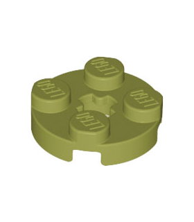 Olive Green Plate, Round 2 x 2 with Axle Hole