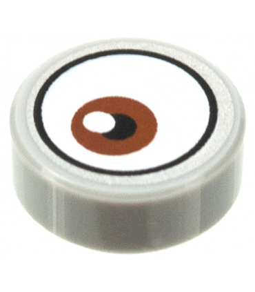 Light Bluish Gray Tile, Round 1 x 1 with White Eye with Off-Center Reddish Brown Iris Pattern 1