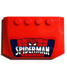 Red Wedge 4 x 6 x 2/3 Triple Curved with 'SPIDER-MAN', Face, Black Webbing and Dark Blue Stripes Pattern (Sticker) - Set 76174