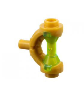 Pearl Gold Minifigure, Weapon Hilt with Curved Guard and Bar with Molded Trans-Bright Green Hourglass Handle Pattern