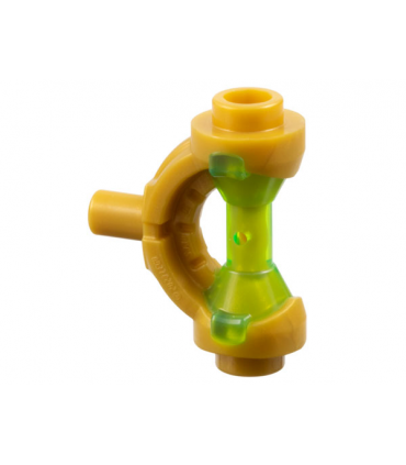 Pearl Gold Minifigure, Weapon Hilt with Curved Guard and Bar with Molded Trans-Bright Green Hourglass Handle Pattern