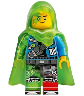 Mateo - Dark Azure Jacket, Trans-Bright Green Cape with Hood