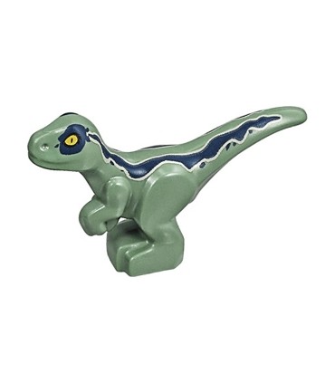 Sand Green Dinosaur Baby Standing with Dark Blue Stripes and Yellow Eyes Pattern