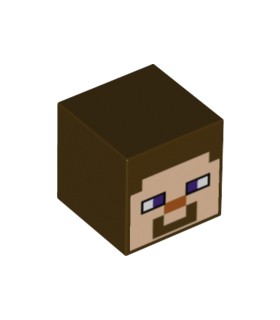 Dark Brown Minifigure, Head, Modified Cube with Pixelated Light Nougat Face, Dark Purple Eyes (Minecraft Steve)