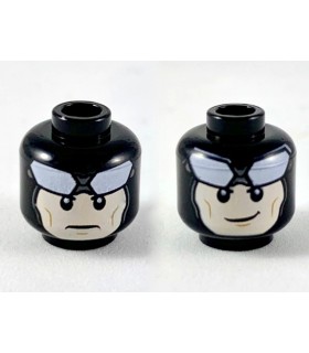 Black Minifigure, Head Dual Sided Balaclava, Large White Goggles, Light Nougat Face, Neutral / Grin Pattern