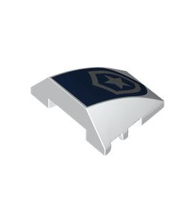 White Wedge 4 x 3 Triple Curved No Studs with Dark Blue and Silver Police Star Badge Logo Pattern