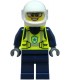 Police - City Officer Female, Neon Yellow Safety Vest, Dark Blue Legs, White Helmet, Trans-Clear Visor
