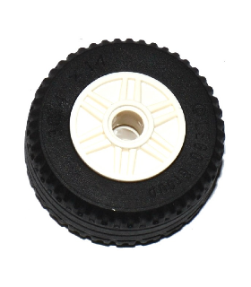 White Wheel 18mm D. x 14mm with Pin Hole, Fake Bolts and Shallow Spokes with Black Tire 30.4 x 14 Solid (55981 / 58090)