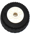 White Wheel 18mm D. x 14mm with Pin Hole, Fake Bolts and Shallow Spokes with Black Tire 30.4 x 14 Solid (55981 / 58090)