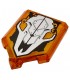 Trans-Orange Tile, Modified 2 x 3 Pentagonal with Silver Skull with Rivets and Flames on Black Background Pattern