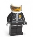 Police - City Leather Jacket with Gold Badge and 'POLICE' on Back, White Helmet, Trans-Black Visor, Silver Sunglasses